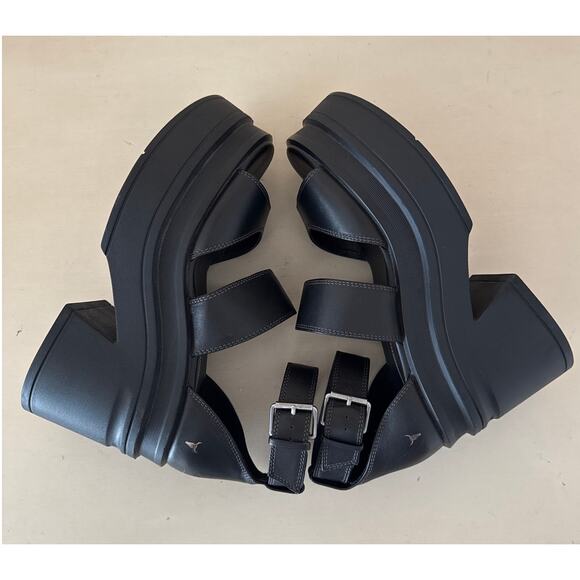Windsor Smith Black Leather Heels Platform Open Toe Sandals Buckle Women Size 8 - Picture 10 of 13